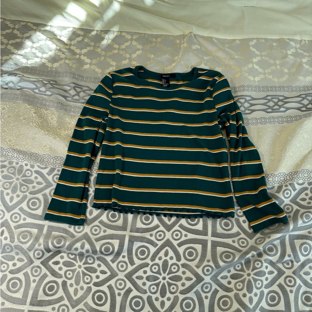 Forever 21 Striped Green and Yellow Kids Long Sleeve Top